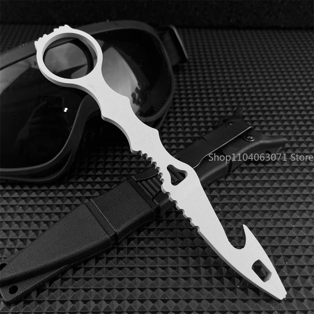 New Outdoor Rope-Cutting Straight Knife with Sheath, 440C Fixed Blade Full Tang, Practical EDC Tool for Camping Rescue Hiking