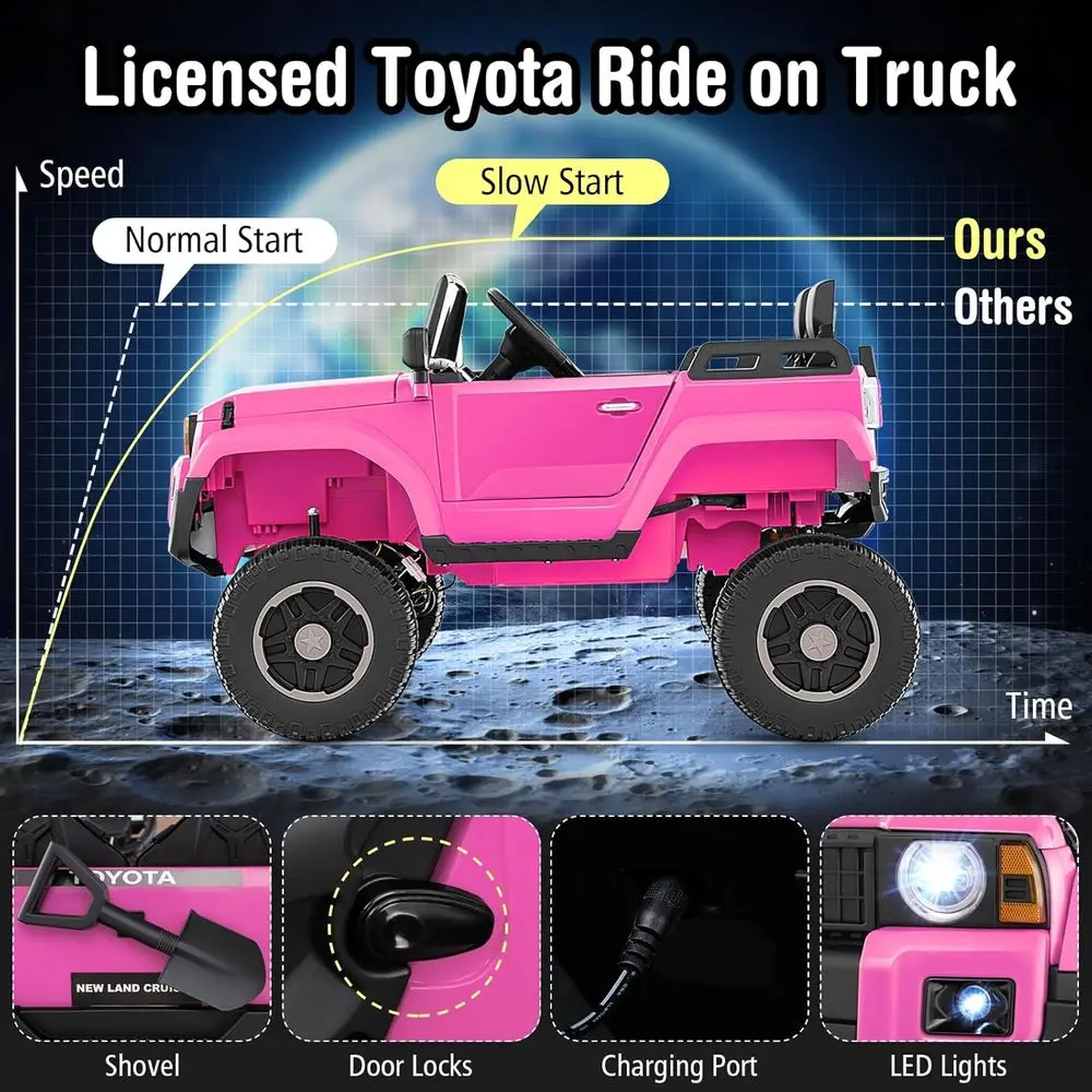 24V 2人乗り子供用乗用車、4WD/2WD切替可能、ライセンス取得済みトヨタLC250乗用トラック、リモコン、シャベル、音楽＆サウンド付き、ピンク