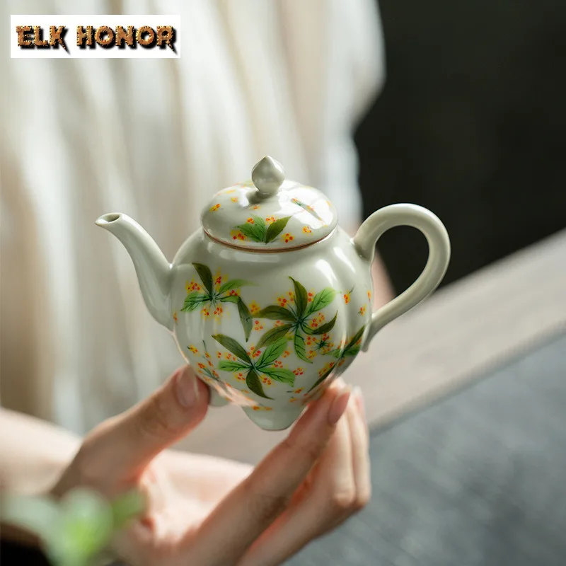

100ml Hand-painted Osmanthus Teapot Handmade Tea Infuser Pot Household Tea Soaking Kettle With Filter Chinese Tea Set Ornaments
