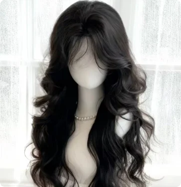 Long Body Wave Cosplay Wig Synthetic Brown Black Layered Heat-Resistant Natural Fiber for Women Daily Use