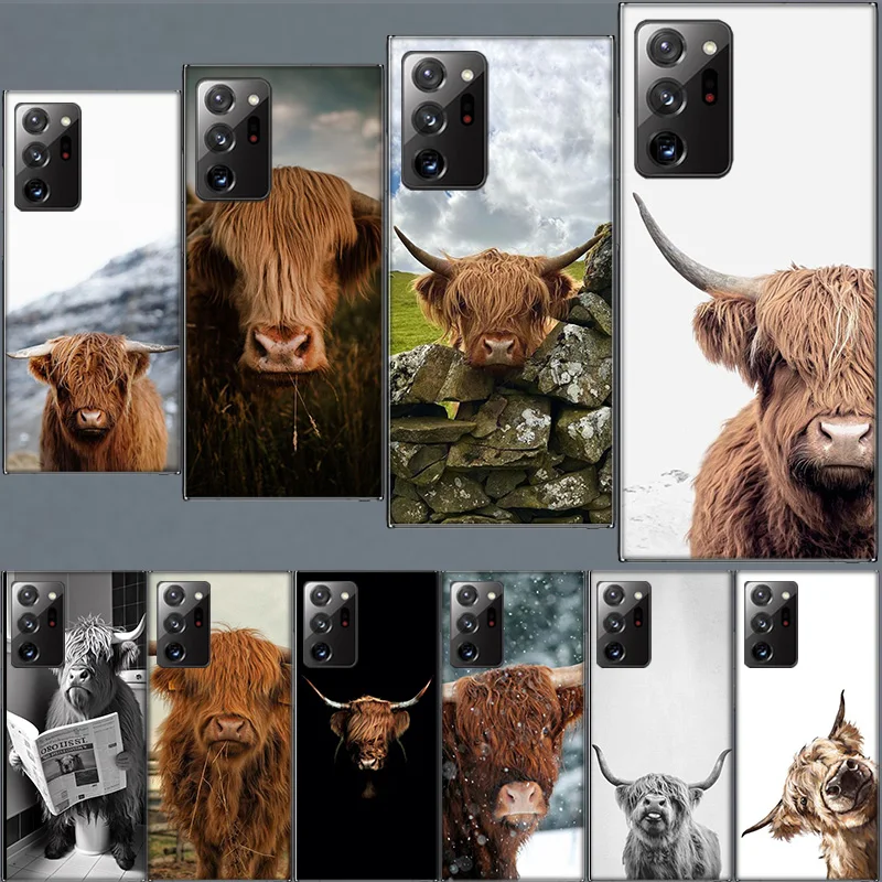 Cute Highland Cow Case for Samsung A05S A55 A35 A25 A15 Galaxy Note 20 Ultra 10 Lite 9 8 M12 M11 M30S M52 M51 M32 M31 J8 J6 J4 P