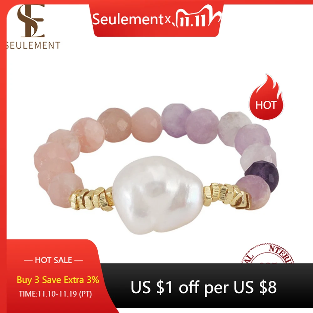 

Seulement Natural Freshwater Baroque Pearl Engagement Ring Purple Bead Sterling Silver 925 Rings for Women Simple Jewelry