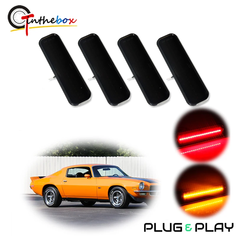 Car Front Amber / White Rear Red LED Bumper Side Marker Indicator Lights For 1970-1977 Chevy Camaro Fender Flare Lamps