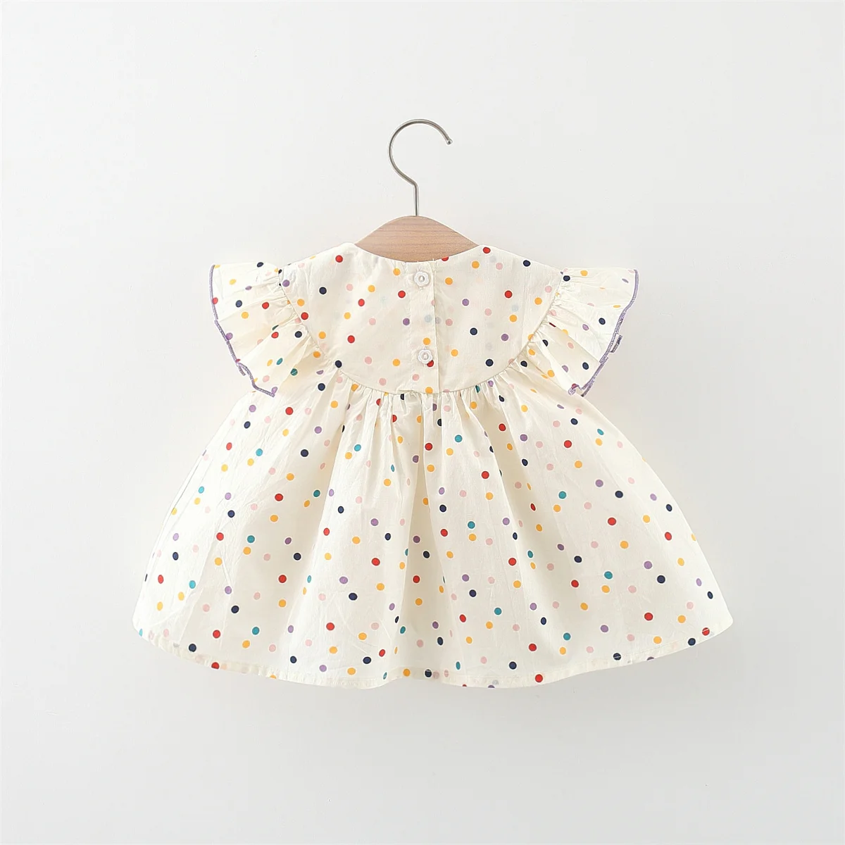 New Cute Girl'S Dress Sweet Rose Embroidered Small Round Dots Korean Version Loose Bubble Sleeve Cotton Beach Skirt