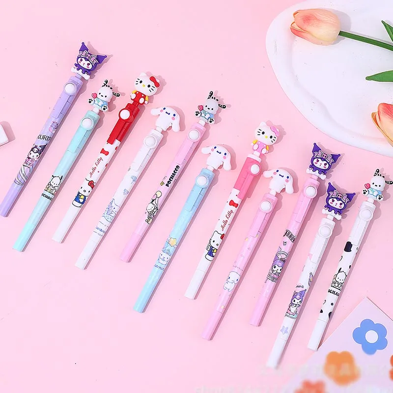 

30pcs/lot Sanrio Pochacco Kuromi Kitty Rotatable Gel Pen Cute 0.5mm Black Ink Neutral Pens Promotional Gift School Supplies