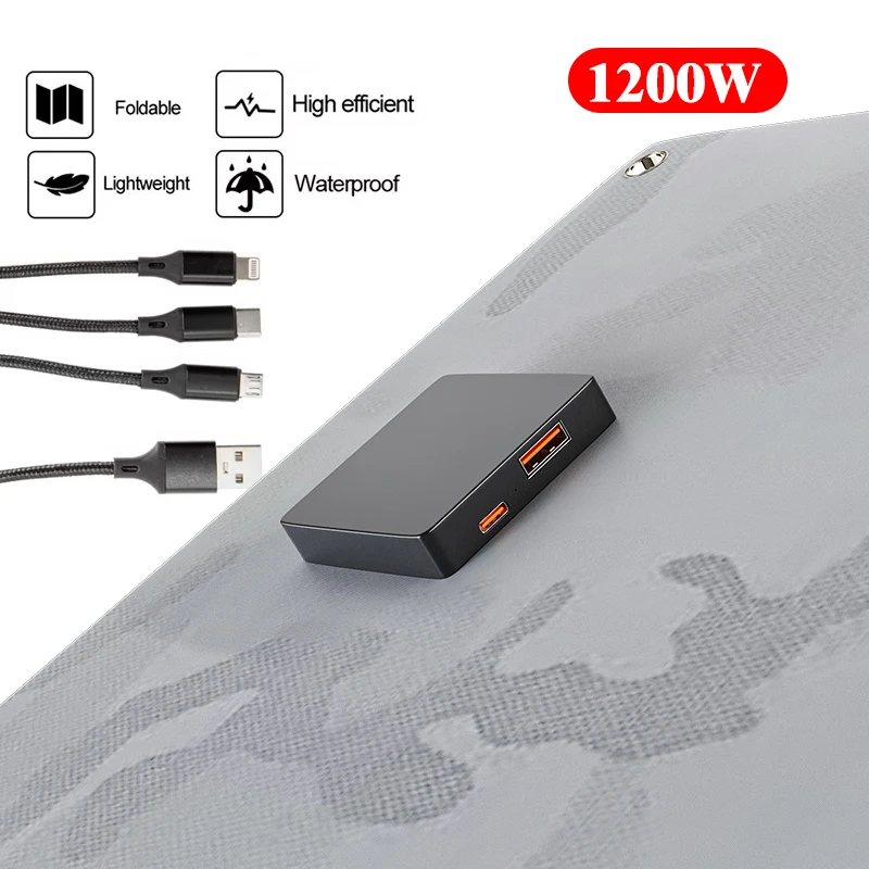 Foldable Solar Panel 1200W  Lightweight & Portable for Outdoor Emergency Power USB Output Compatible with Camping/Fishing/RV