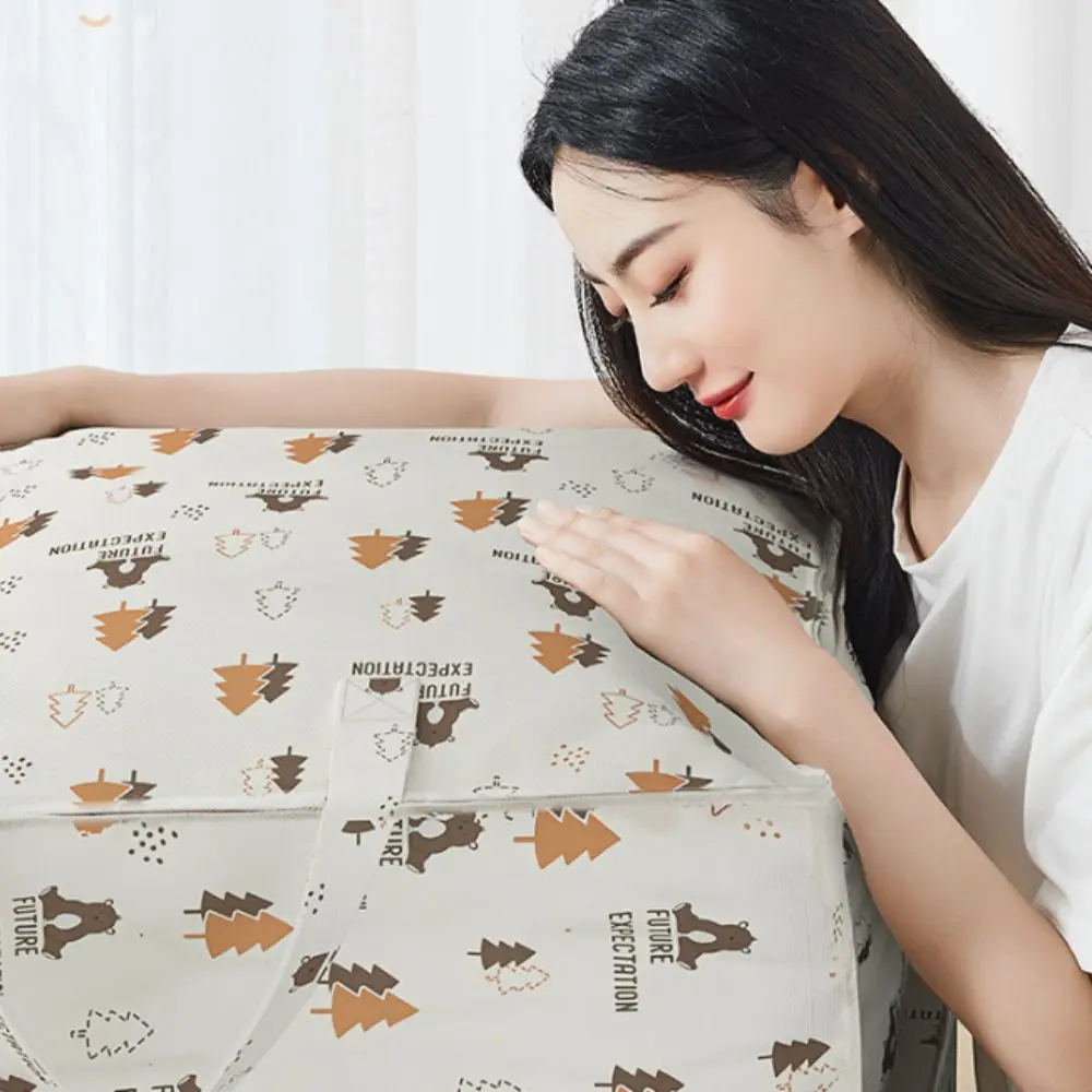 Foldable Quilt Storage Bag Dust-Proof Large Capacity Wardrobe Sorting Storage Bucket Handle Closet Storage Box