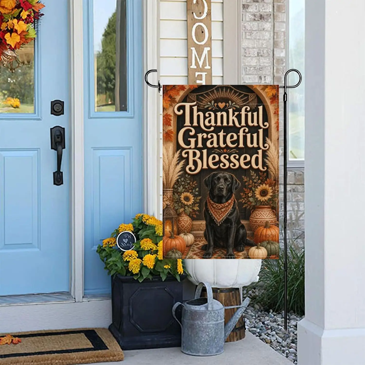 Black Labrador Porch Pumpkins Garden Flag 12x18 Inch Thankful Grateful Blessed Rustic Farmhouse Autumn Door Entry Harvest Ya aaz