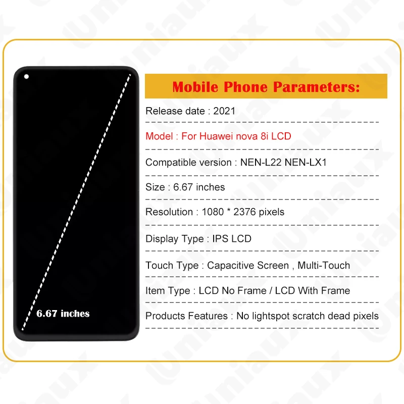 Huawei nova8i用のオリジナル6.67インチLCDタッチスクリーン