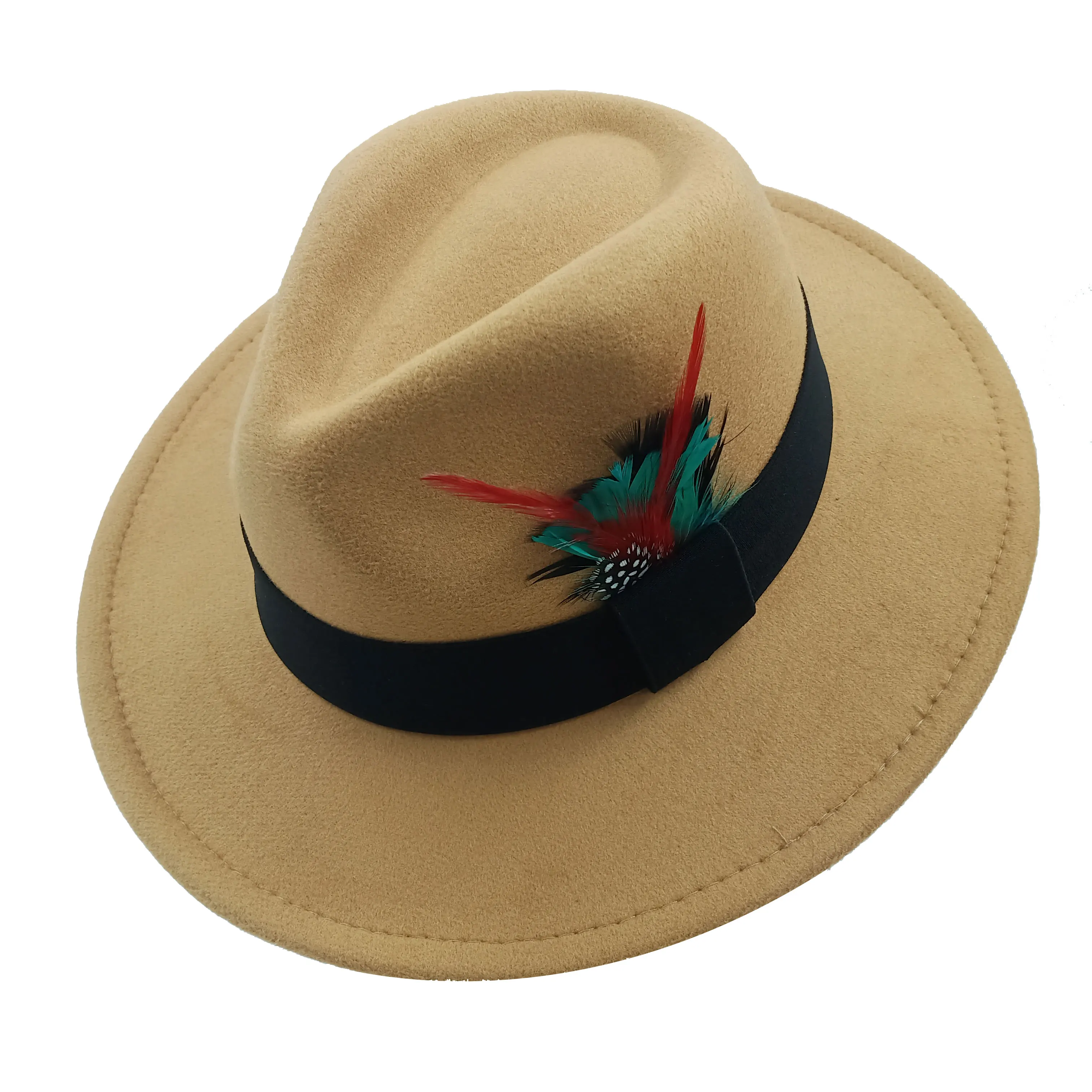 Red Feather Fedoras Men Hat Spring Autumn Jazz Hats Fashion Men\'s And Women\'s Drop Type Church Panama Hat Wide Brim Wholesale