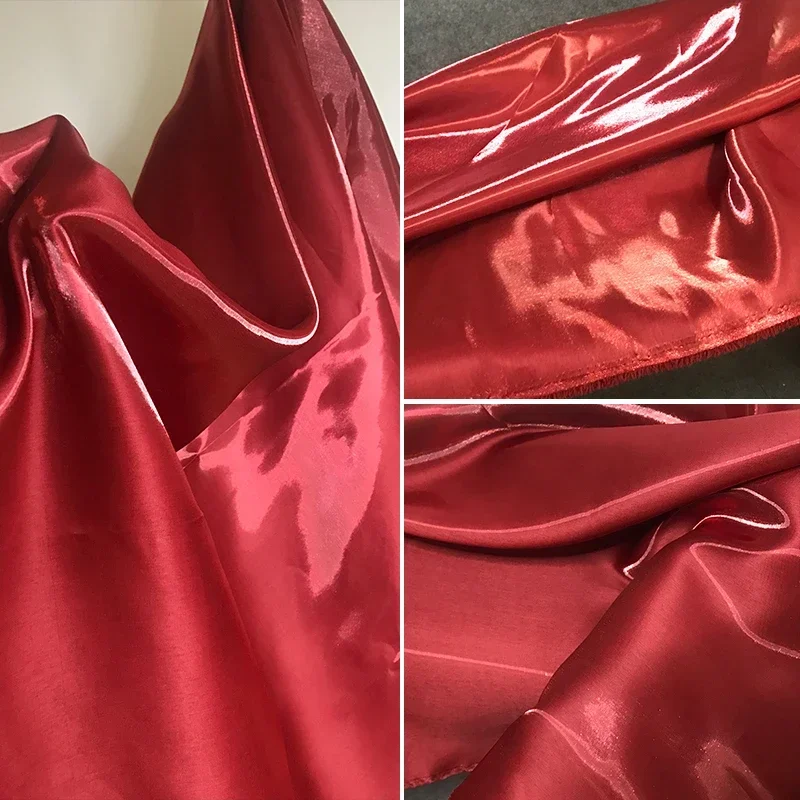Reflective Ultra Bright Crystal Bright Red High Gloss Silk Fabric Suit Dress Windbreaker Designer Fabric