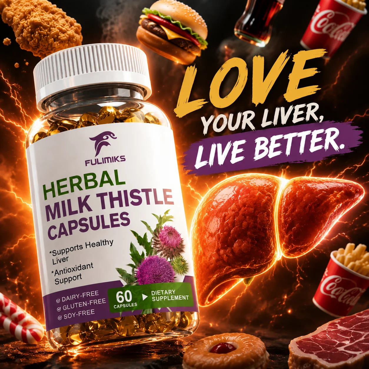 Milk Thistle Supplement, with Dandelion Root, Gut, Liver Digestive Health Support, Daily Immune, Vitality, Antioxidant Formula