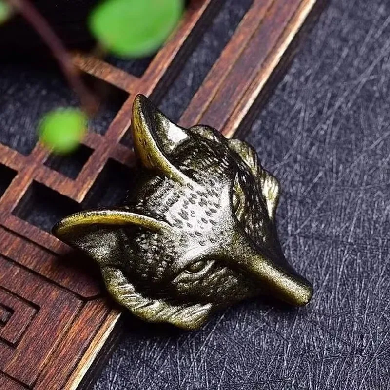 

Natural Gold Obsidian Hand Carved Wolf Head Pendant Fashion Boutique Jewelry Men's and Women's Wolf Necklace Gift Accessories