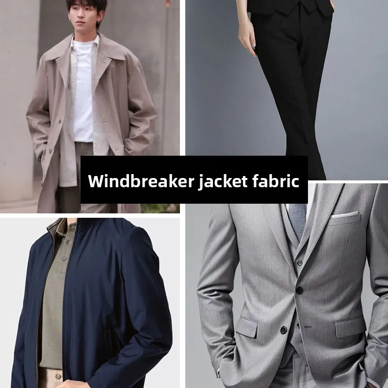 กันน้ําคราบน้ํามันชุดผ้า Trench Coat Jacket ผ้าชุดลําลองกางเกงเสื้อกั๊กริ้วรอยต่อเมตร 200g