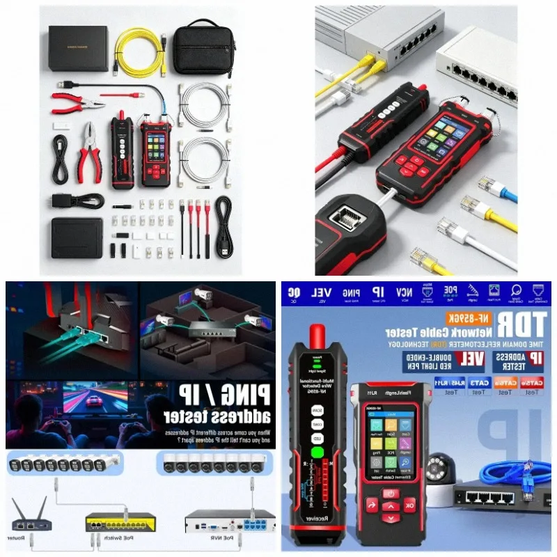 NF-859GK/GT/GS Network Cable Tester Ethernet Phone Line Tester RJ45 RJ11 TDR PING POE LP Tester for CAT5 CAT6 Cable Toner