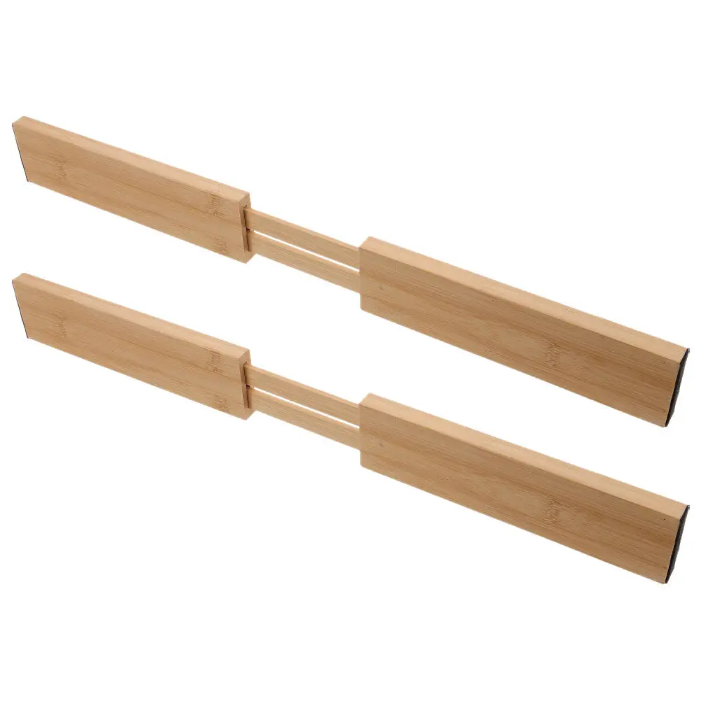 2Pcs Bamboo Drawer Dividers Adjustable Expandable Kitchen Organizer for Utensils Cutlery Spoons Forks Tableware Drawer