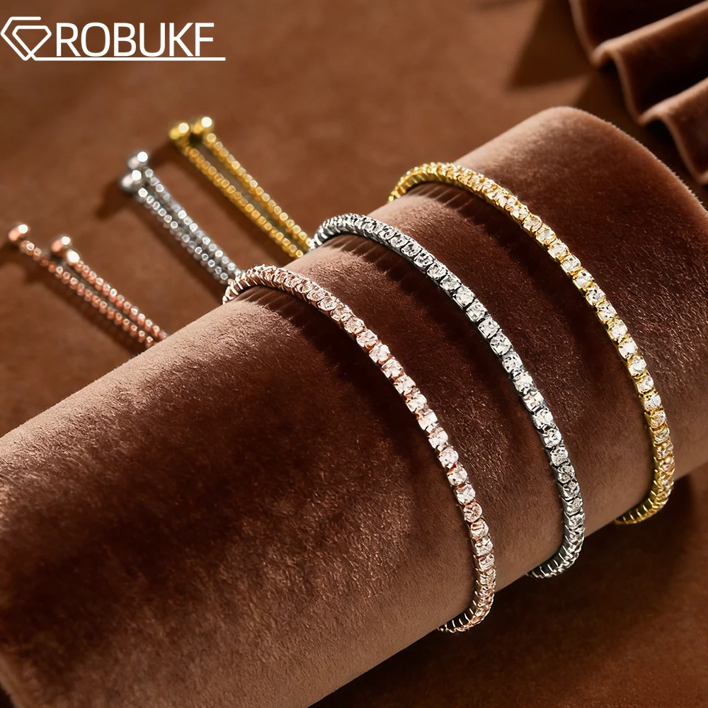 

Теннисный браслет с круглыми муассанитами 2 мм для женщин, цвет D, лабораторные бриллианты, серебро 925 пробы с покрытием из белого золота 18 карат, регулируемая цепочка