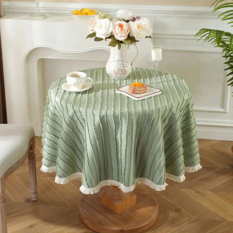 Round tablecloth avocado green cut flower coffee table cover cloth light luxury high-level small round tablecloth