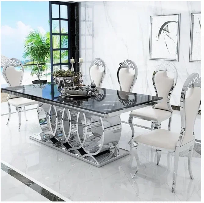 Dining Table Set Marble Table Top Stainless Steel Modern Dining Room Table and Chairs Set New Design Fancy Luxury New