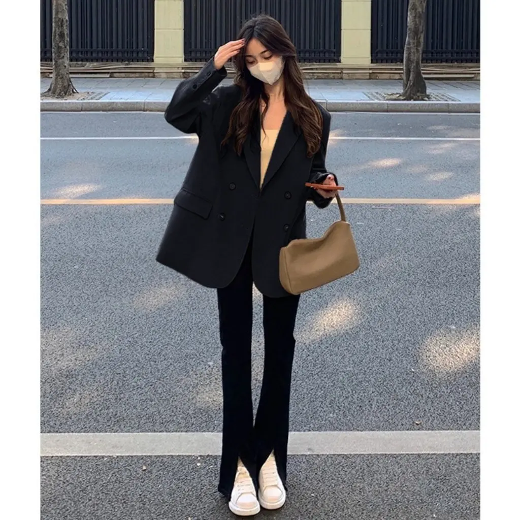 

Women's Curry Color Suit Jacket High-End Street Style Korean Casual Spring Autumn