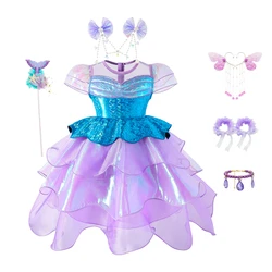 Ariel Princess Fancy Dress Girls Patchwork Color Irregular Skirt Gown Children Stage Performance Clothes Party Casual Clothes