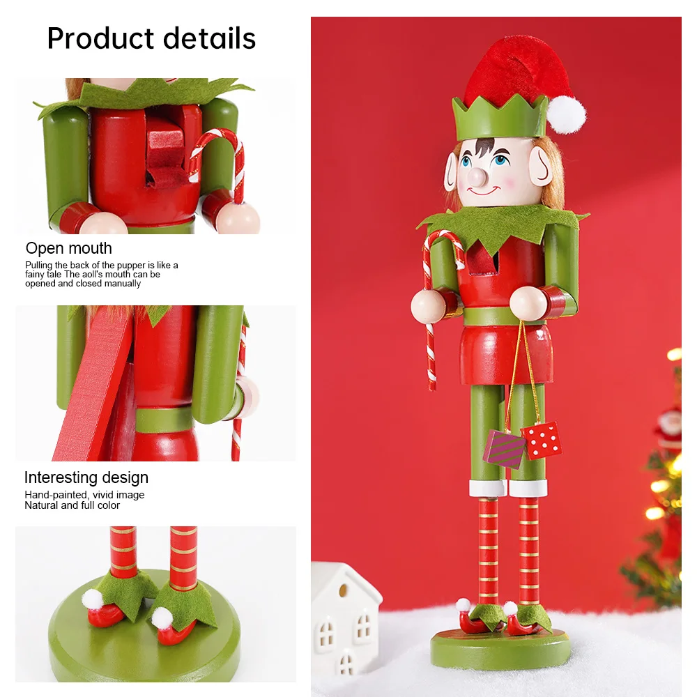 1PCS 38CM wooden Red Nutcracker Elf hand gift/candy/cane Christmas tabletop decoration Home decoration Christmas gift