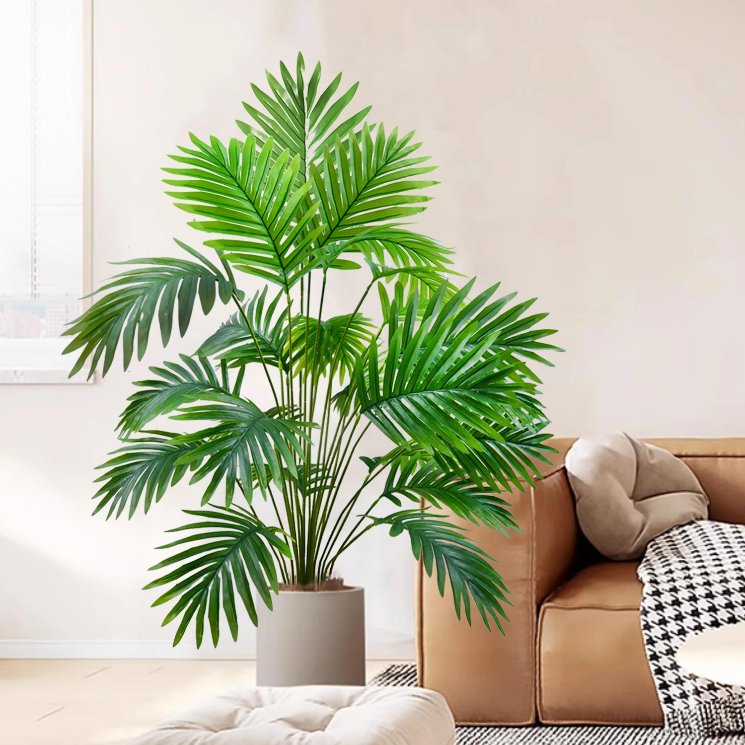 68-125cm/49.2in  Artificial Palm Tree Tropical Fake Plant Green Plastic Palm Leaf Branches Suitable for Home Garden Decoration