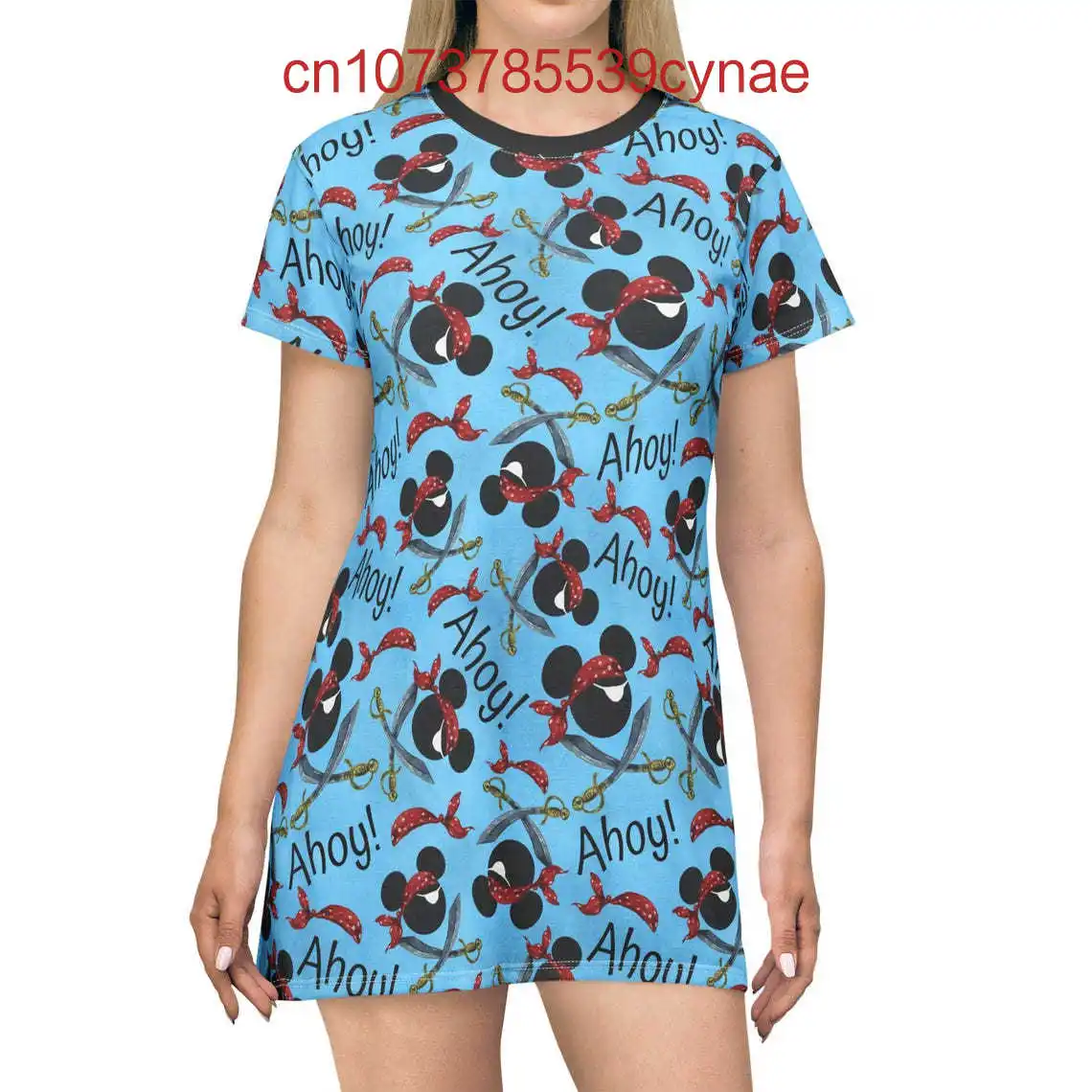 2025 新しい海賊ミッキーアホイ半袖ドレス 3D プリントディズニーストリートファッション女性の Tシャツドレスセクシーな Y2K タイトドレス