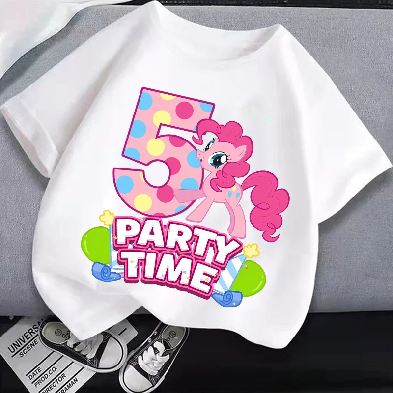 

Cute My Little Ponys T-shirt for Child Anime Short Sleeves Birthday Numbers Tops Boy Fashion Base Shirts Kids Girl Clothes Gift