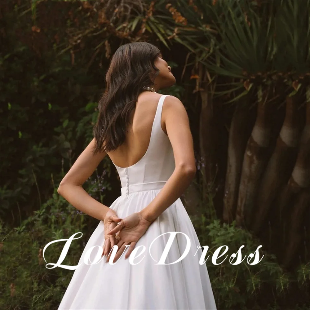 Robes de mariée élégantes pastorales personnalisées, A-ligne, tache de spaghetti, col carré, longueur au sol des patients, quelle que soit la robe