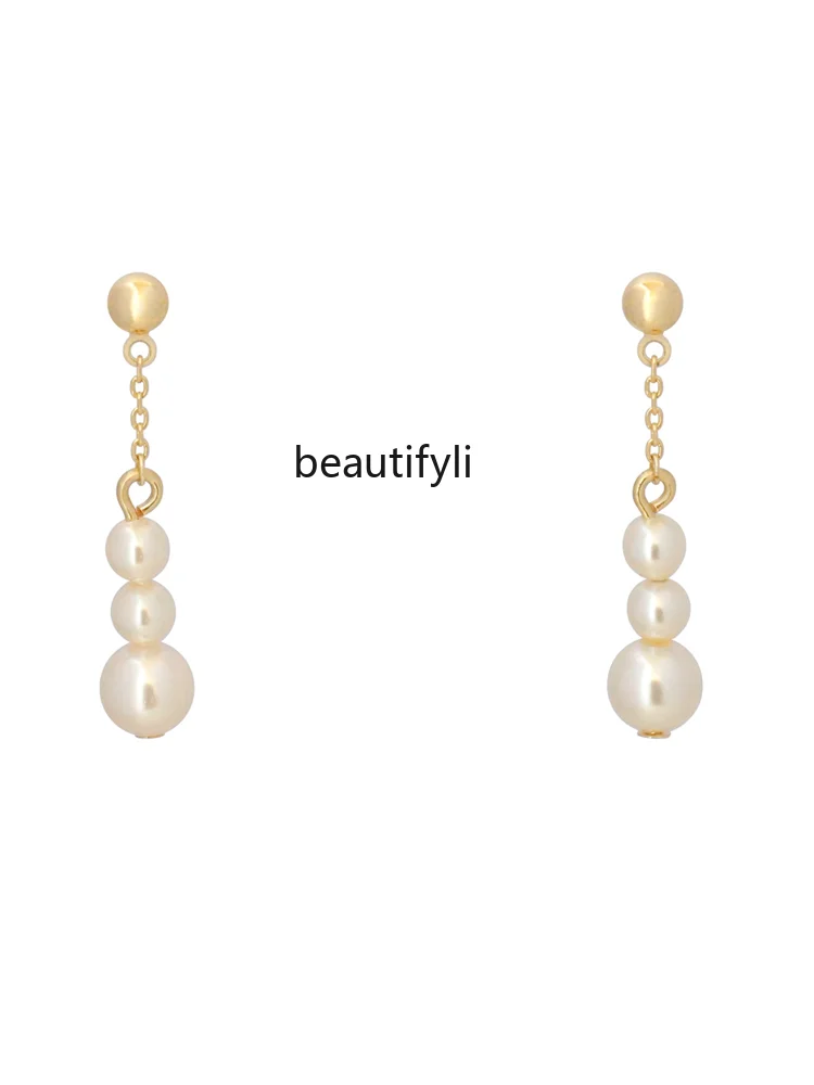 

Natural freshwater pearl long earrings niche design sense fashion high temperament socialite s925 sterling silver earrings