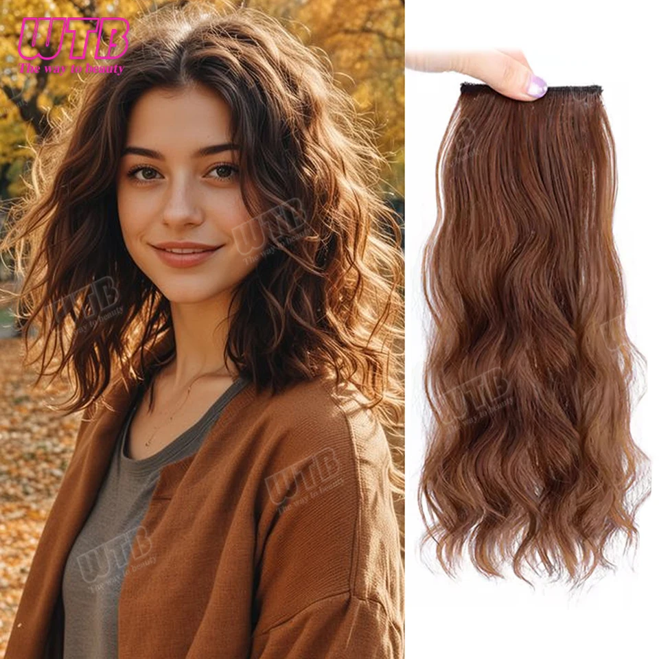 Synthetic Clip in Hair Extensions Short Water Wave Wig One Piece Hair Pieces for Thinning Hair Invisible Hairpin Increase hair