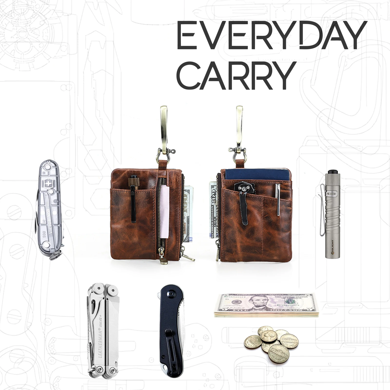 Hiram EDC Pouch Mini Wallet Key Card Carrier Holder Small Travel Waist Bag Camping Hiking Hunting Accessories Pouch image 4