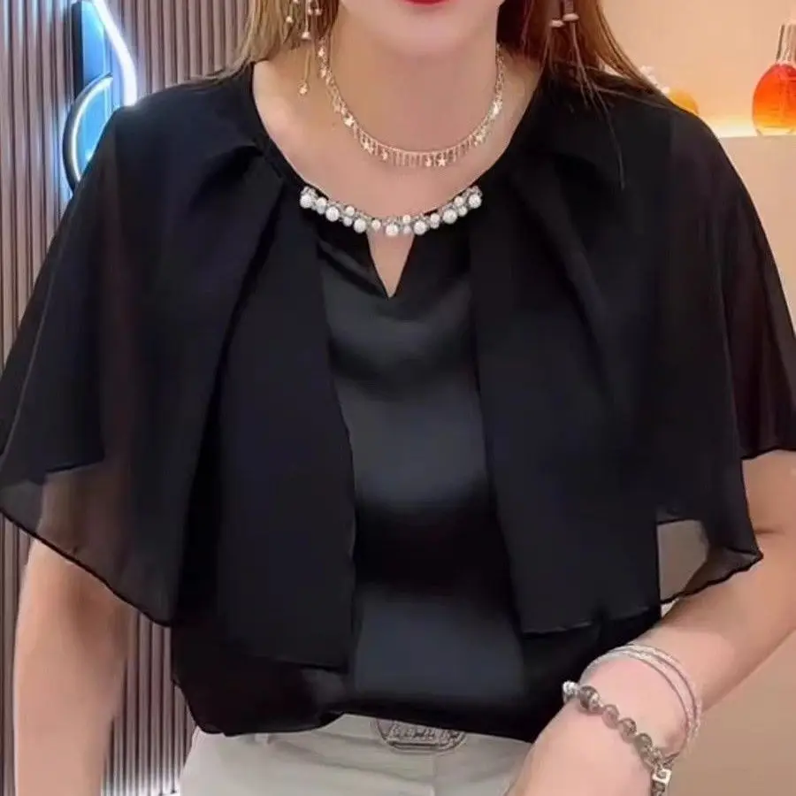 Faionable con cuentas redondas Ne Batwing Sve irt mujer novedad de verano Sle transpirable fino Faionable ort Sve Top