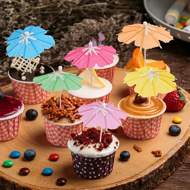 50pcs Colorful Floral Drink Umbrella Skewers - Pastel Yellow, Orange, Pink, Blue, Green - Ideal for Cocktails, Hawaiian Cakes