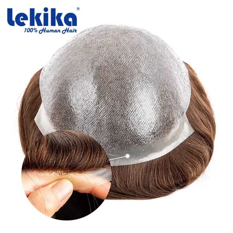 Prótese de cabelo durável para homens, perucas longas, 100% cabelo humano, unidade de sistema capilar, macho, 14 polegadas, 16 polegadas, 0,08mm