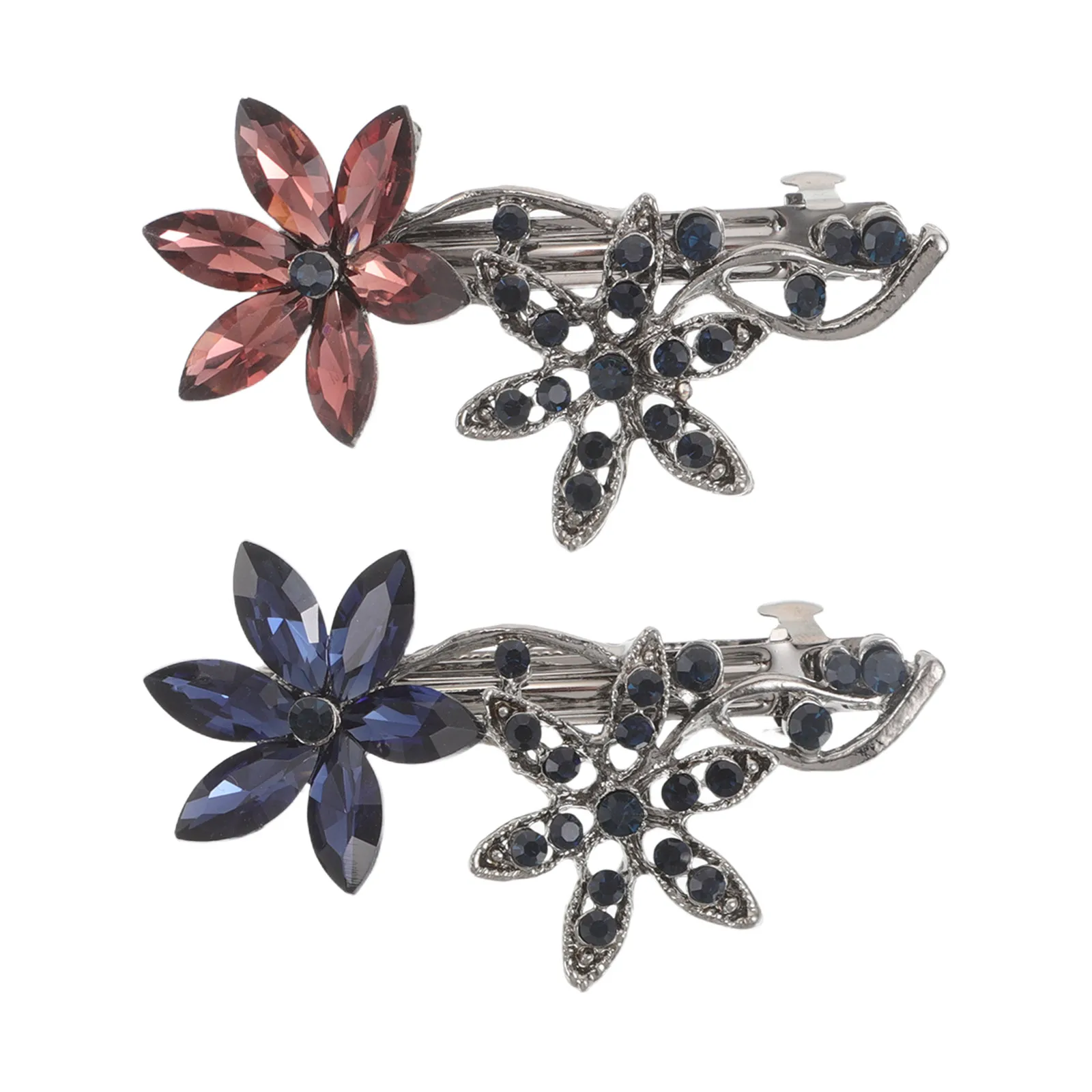 

2Pcs Rhinestone Flower Hair Clips Blue Pink Elegant Orchid Design Lightweight Comfortable Bang Clip for Wedding Party Daily Wear