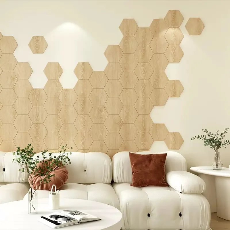 Auto-adesivo Adesivo de Parede Hexagonal Adesivo Impermeável tv Background Grão de Madeira Papel de Parede Cerâmico Decoração 20 Pcs