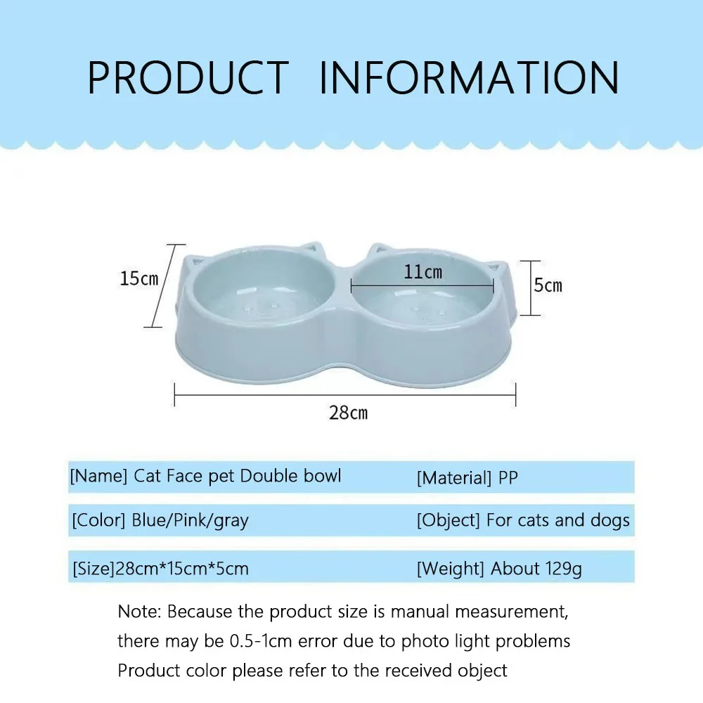 Pet cat Double bowl feeder Eco-friendly PP material Cartoon cat face shape food water feeding non-slip puppy feeding supplies