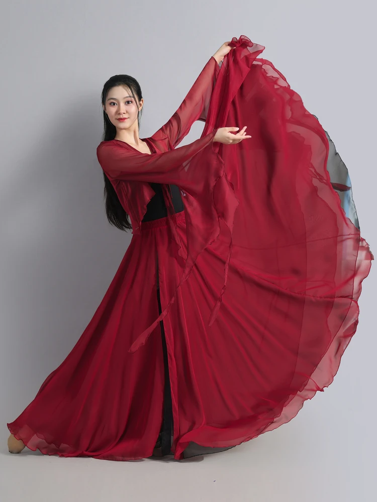 720 Ultra Large Double Layer Split Skirt Silk Classic Dance Long Skirt Double Sided Elegant Draping Women's Traditional Costume