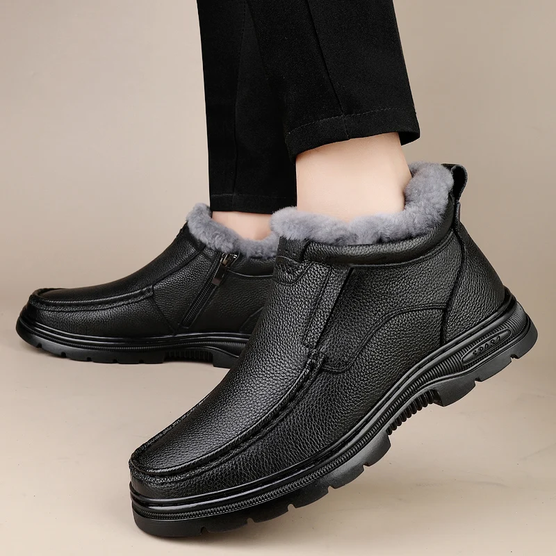 

Men's winter top-grain cowhide outdoor waterproof and anti-slip casual cotton shoes for 2025