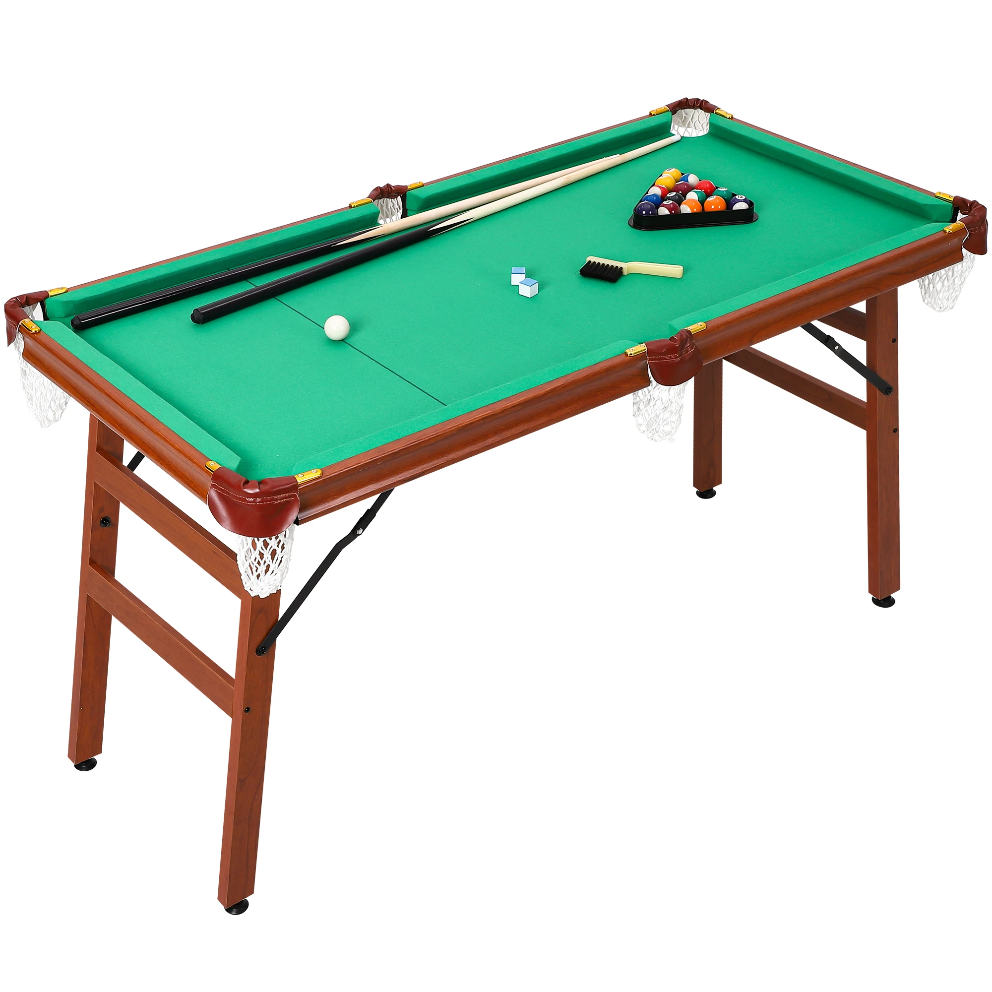 4.5 ft Folding Billiards Table Portable Foldable Billiards Table for Kids and Adults Pool Game Table with 2 Cue Sticks 16 Balls