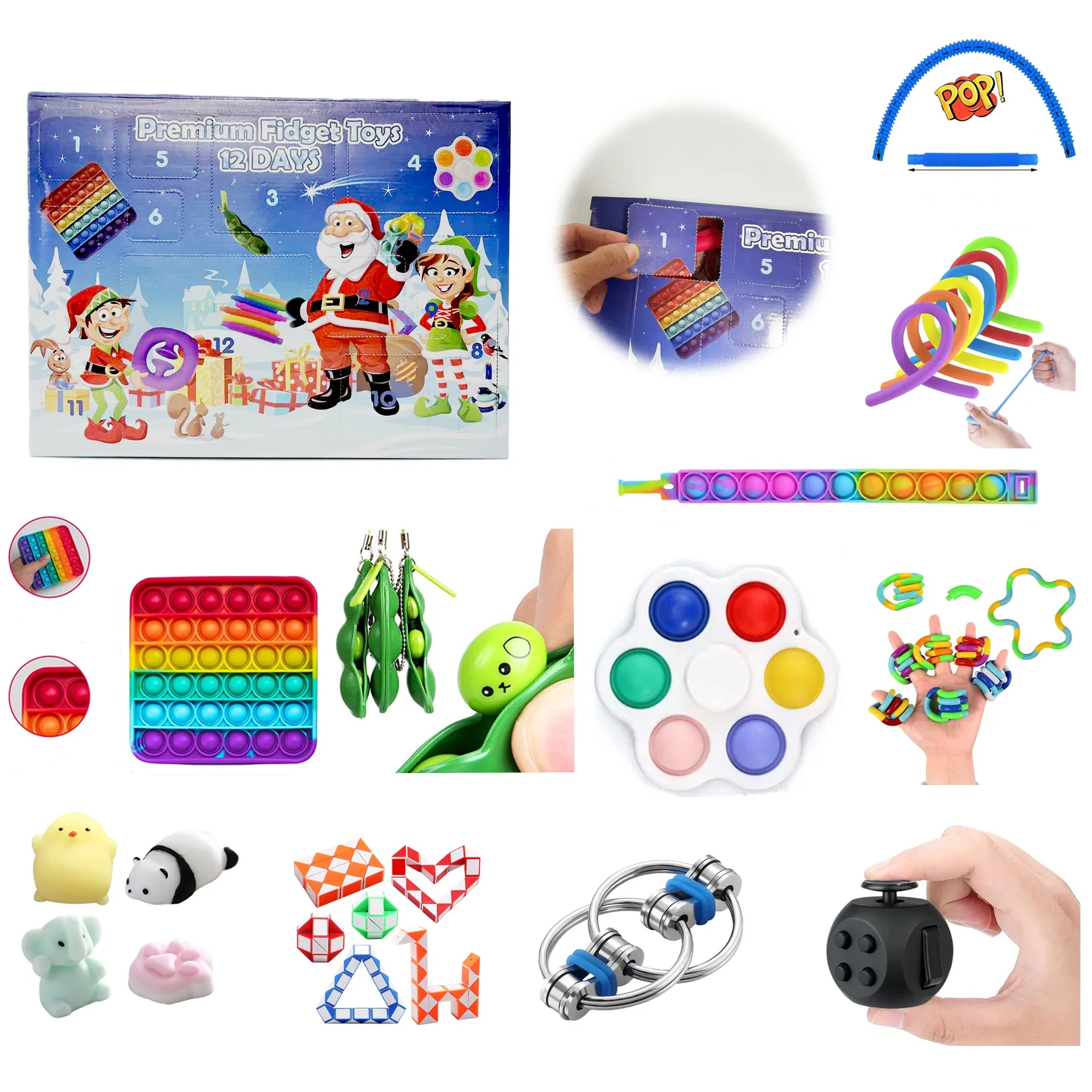 Fidget Toys Surprise Box Set Advent Countdown 12days,Antistress Anti Stress Relief Toys Packs for Kids Adults Gift Austim ADHD