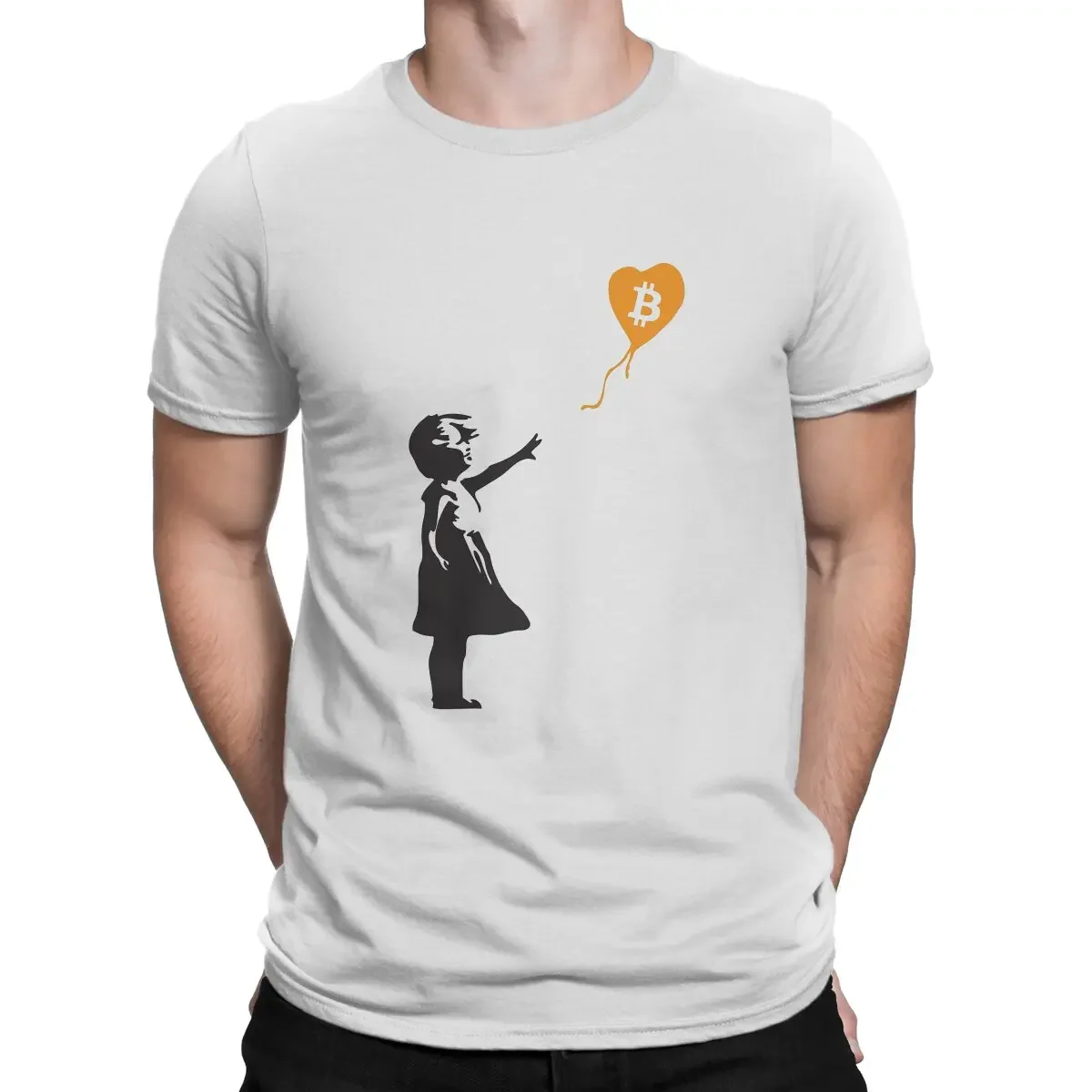 Goth Men Tees Summer Clothing Polyester Crewneck TShirt Bitcoin Cryptocurrency Meme Bansky Balloon Girl T Shirt graphic funny