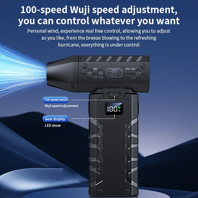 

130000Rpm Blower 100 Speed Stepless Wind Speed Handheld Fan Portable Charging with Illuminated Digital Display with LED Display