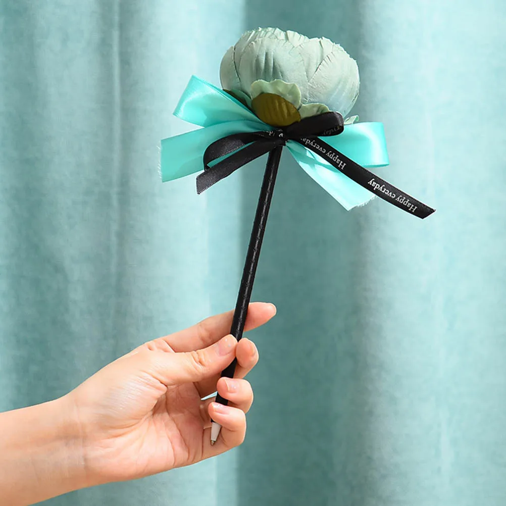5Pcs Artificial Flowers Ballpoint Pen Ribbon Twist Design Decorative Cute Office School Stationery