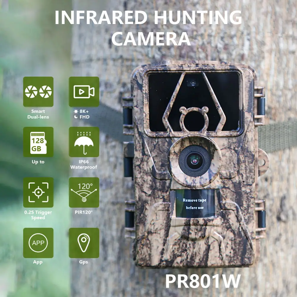 PR801LTE 4G LTE 8K 60MP Hunting Trail Camera fit for US, EU and other 4G countries