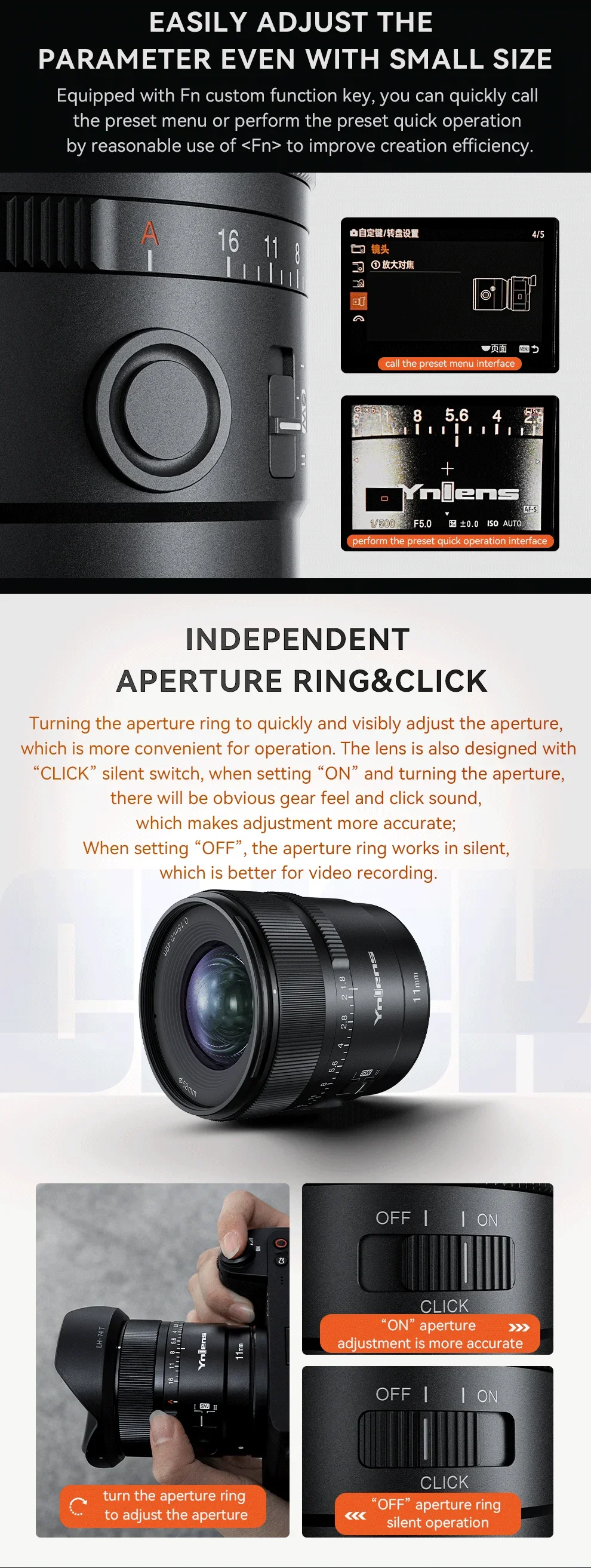 YONGNUO Camera Lenses With Remote Control YN11mm F1.8S DA DSM 11mm for Sony E-Mount A6300 A6400 A6500 NEX7 APS-C Frame AF/MF