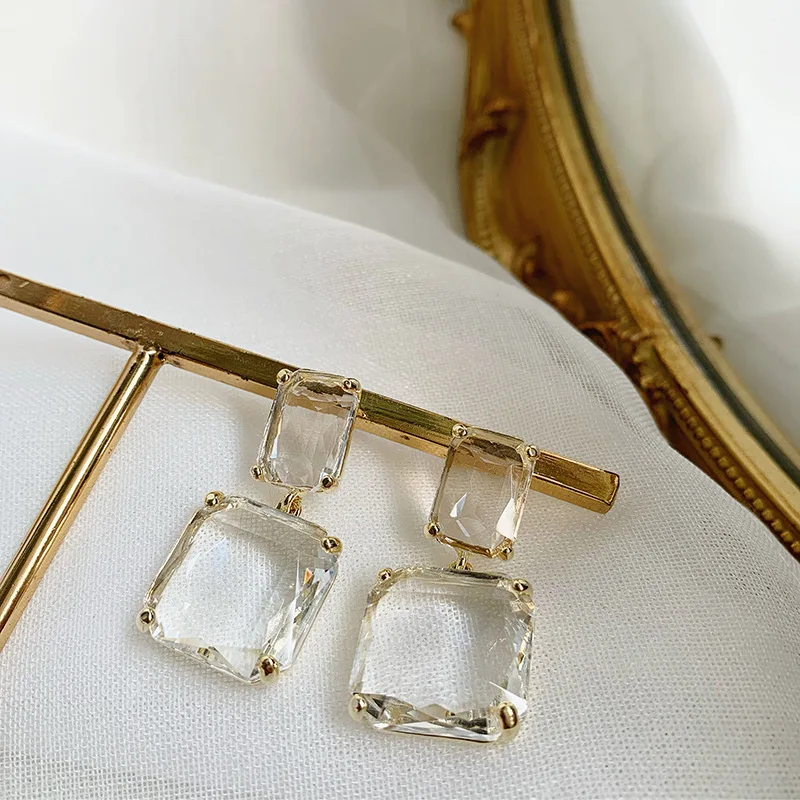 Transparent Color Geometric Square Crystal Dangle Earrings For  Women Exaggerated Design Earring Fashion Female Jewelry 2024 New