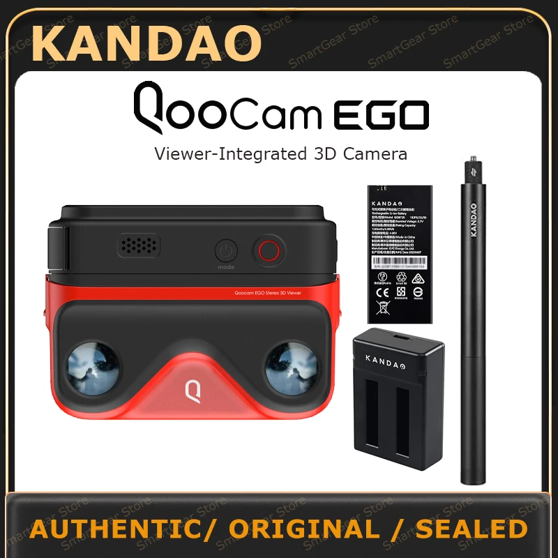 

KanDao QooCam EGO 3D Camera - Viewer-Integrated 3D VR Camera Compatible on VR Headsets/AR Glasses/Projectors, Selfie Stick Kit